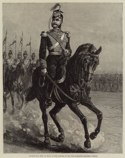 Alfonso XII, konge af Spanien, i uniformen af de 15. Schleswig-Holstein Uhlans (stik) af European School