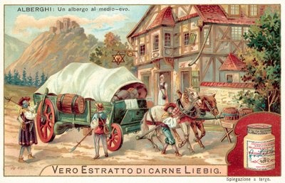 En kro i middelalderen (chromolitho) af European School