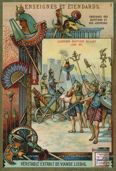 Ancient Egyptian warriors saluting their king  af European School
