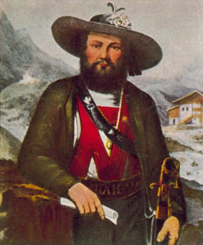 Andreas Hofer, leder af det tyrolske oprør mod franskmændene (farvelitografi) af European School