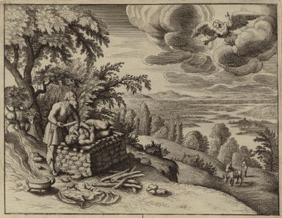 Engel greb ind for at forhindre Abraham i at ofre sin søn Isak (gravering) af European School