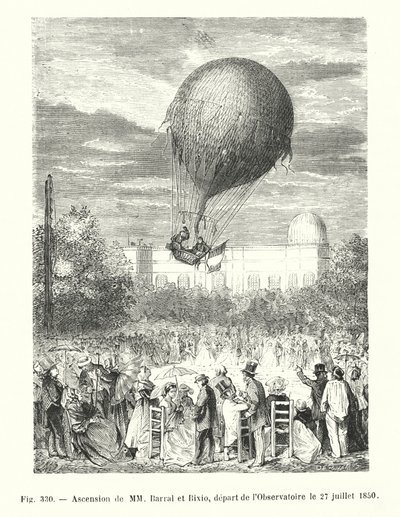 Ascension af MM Barral og Bixio, afgang fra observatoriet den 27. juli 1850 (gravering) af European School