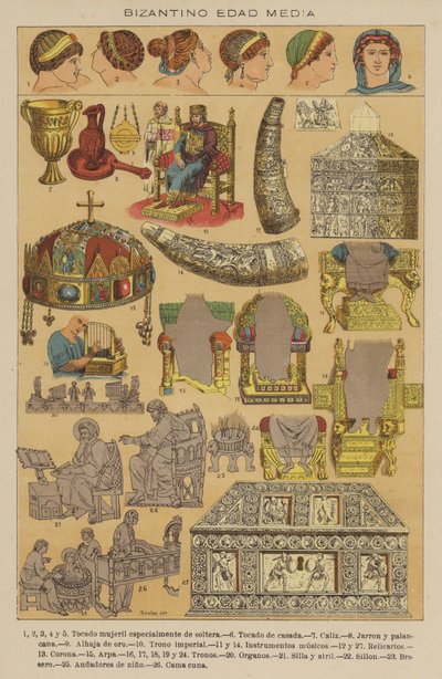 Byzantinsk middelalder (farve litho) af European School