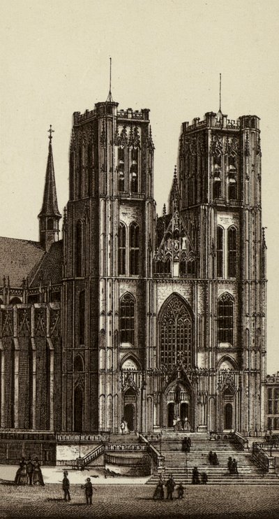 Bruxelles/Bruxelles: Saints Michel and Gudule Church (litho) af European School