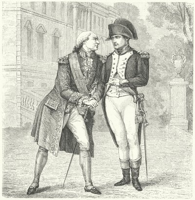 Karl IV af Spanien med Napoleon (stik) af European School