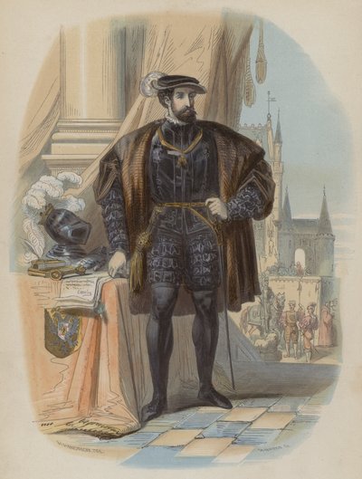 Charles V, hellig romersk kejser (farvet gravering) af European School