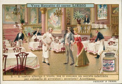 Kokken lover at vende skuden på et tomt hotel (chromolitho) af European School