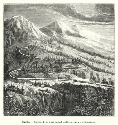 Central jernbane, etableret i 1866, på Mont-Cenis (gravering) af European School