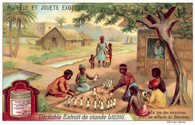 Børn leger et spil Amazons i Dahomey (chromolitho) af European School