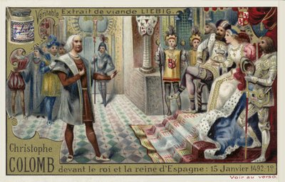 Christopher Columbus before the King and Queen of Spain, 15 January 1492  af European School