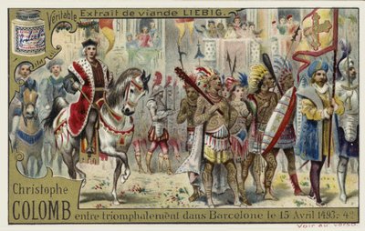 Christopher Columbus enters Barcelona in triumph, 15 April 1493  af European School
