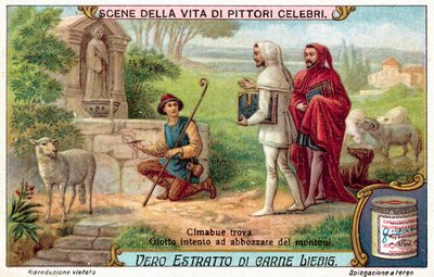 Cimabue fandt Giotto, der intenst tegnede får (chromolitho) af European School