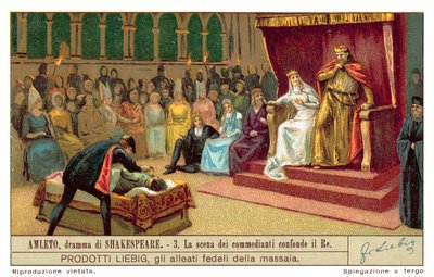 Claudius reagerer på scenen, der skildrer mordet på spillerkongen (chromolitho) af European School