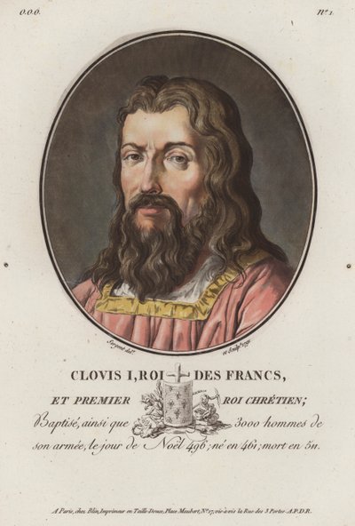Clovis I, frankernes konge (farvet gravering) af European School