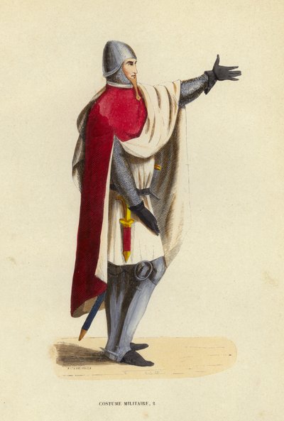 Costume Militaire (farvet gravering) af European School
