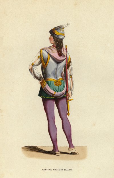Italiensk militærkostume (farvet gravering) af European School