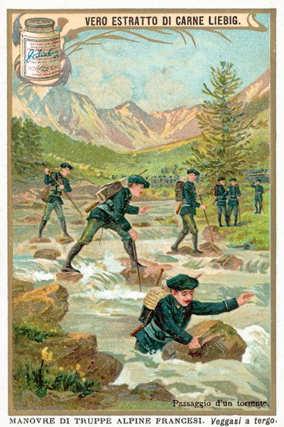 Krydser en bjergstrøm (chromolitho) af European School