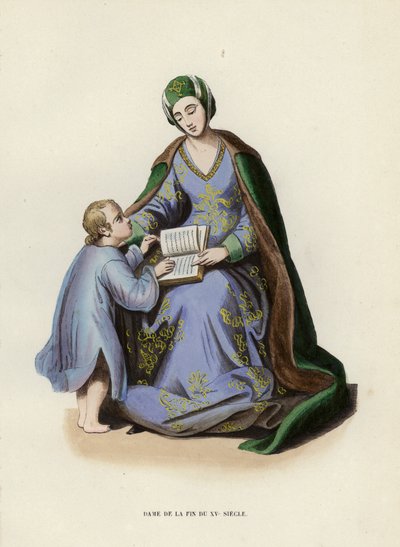 Lady of the End of the 15th Century (farvet gravering) af European School