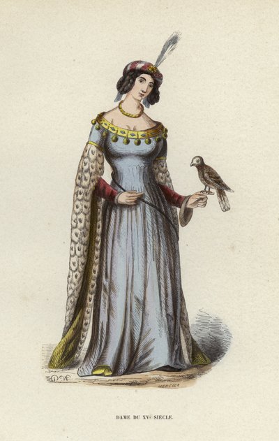 Lady of the 15th Century (farvet gravering) af European School