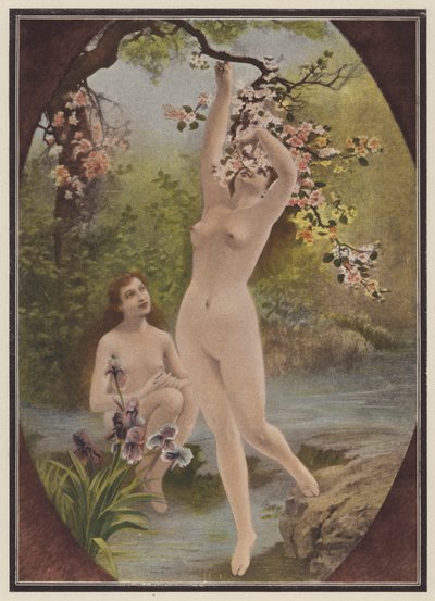 Evas døtre, kvinder med træblomst (farve litho) af European School