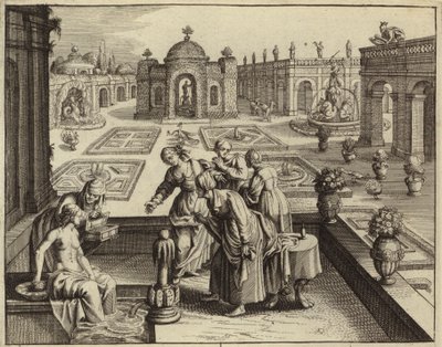 David ser Bathsheba bade (gravering) af European School