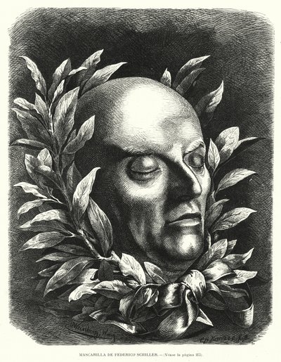 Dødsmaske af den tyske digter Friedrich Schiller (litho) af European School