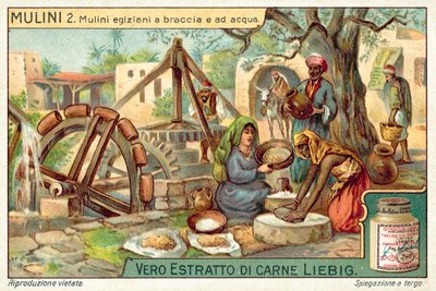 Egyptiske hånd- og vanddrevne møller (chromolitho) af European School
