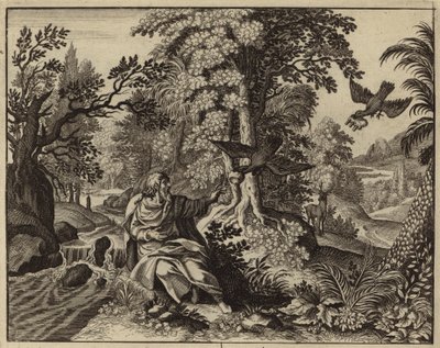 Elias fodret af ravne (gravering) af European School