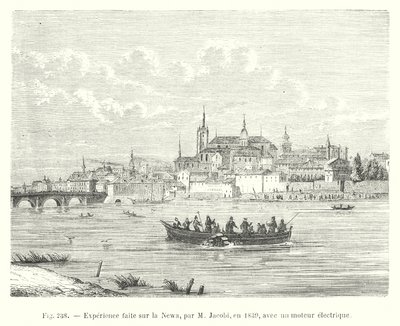 Oplevelse lavet på Newa, af M Jacobi, i 1839, med en elektrisk motor (gravering) af European School