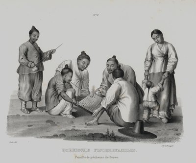 Familie af koreanske fiskere (litho) af European School