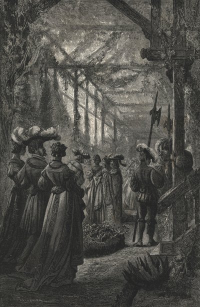 Fest i et drivhus, efter en gravering fra det 15. århundrede (gravering) af European School