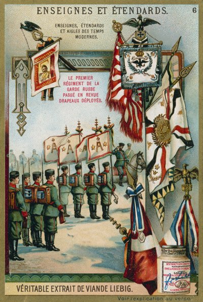 First Regiment of the Russian Guards being reviewed with flags deployed  af European School
