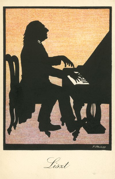 Franz Liszt, ungarsk pianist og komponist (farvelitografi) af European School
