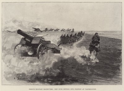Franske militære manøvrer, nye våben kommer i stilling ved Valfroicourt (gravering) af European School