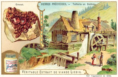 Skæring af ædelstene i Bøhmen (chromolitho) af European School