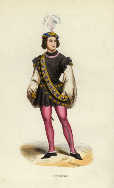Gentilhomme (farvet gravering) af European School