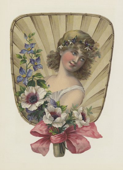 Pige med blomster (farve litho) af European School