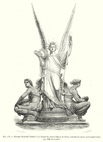 Dekorativ gruppe beregnet til facaden på den nye Paris Opera, udført i galvanoplastisk kobber af MM Christofle (gravering) af European School