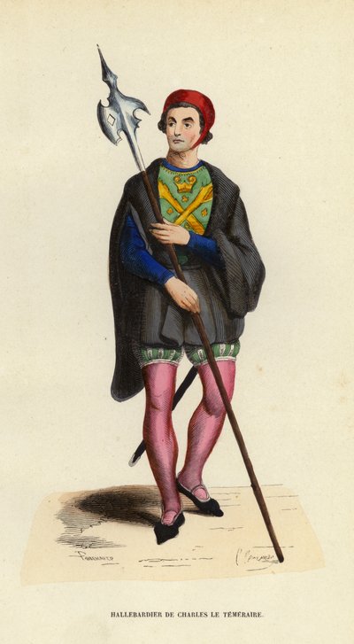 Charles Le Temeraires Halberdier (farvet gravering) af European School