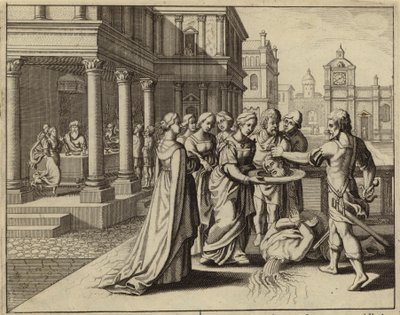 Herodias modtager Johannes Døberens hoved (gravering) af European School