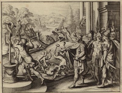 Ezekias, Judas konge, genopretter Jerusalems tempel og ødelægger afguderne (gravering) af European School