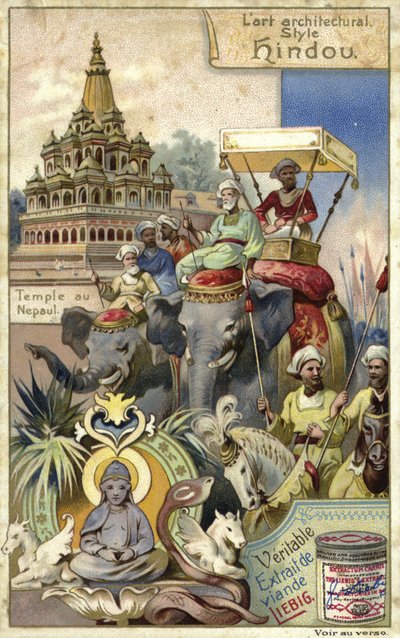 Hindu architecture; temple in Nepal  af European School