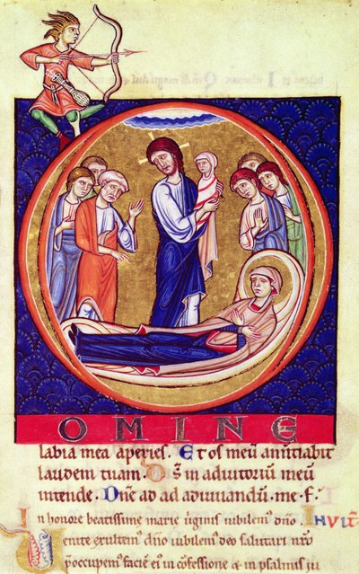 Historikeret initial, der skildrer Jomfruens død, fra et ukendt manuskript, 12.-13. århundrede af European School