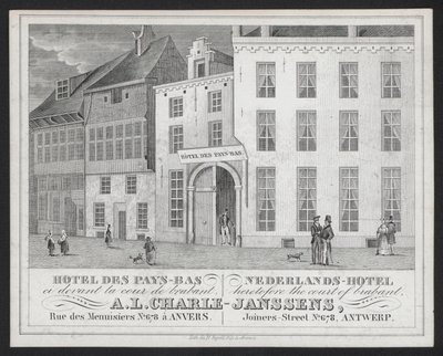 Hotel Des Pays Bas, Nederlands Hotel, A L Charle-Janssens, Antwerpen, Antwerpen (gravering) af European School