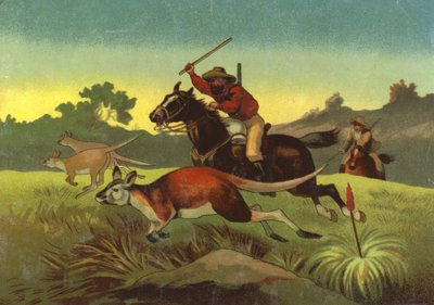 Jagt på kænguruer (chromolitho) af European School
