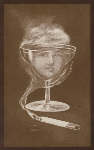 Billede af en kvindes ansigt, skabt af et vinglas og cigaretrøg, ca. 1917 (litografi) af European School
