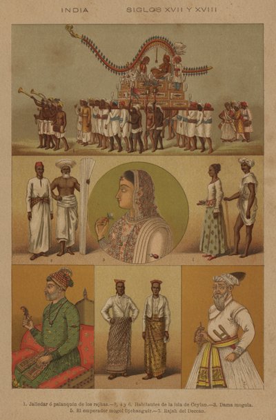Indien, 17. og 18. århundrede (farve litho) af European School
