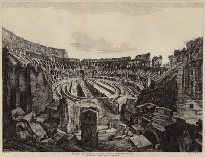 Interiør af Colosseum i Rom, udgravet i 1813 og åbnet i 1814 (gravering) af European School