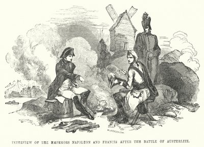 Interview af kejserne Napoleon og Frans efter slaget ved Austerlitz (gravering) af European School