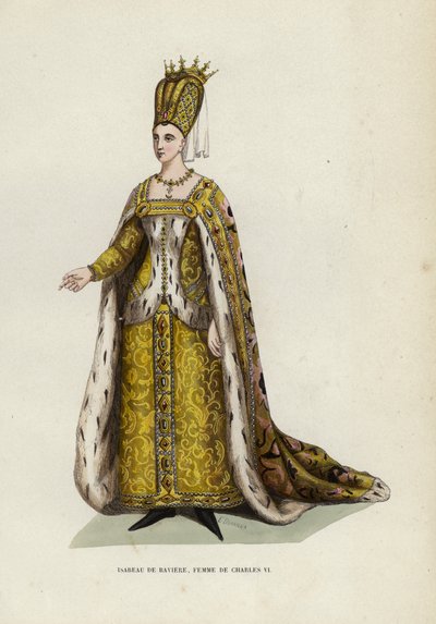 Isabeau De Baviere, kone til Charles VI (farvet gravering) af European School